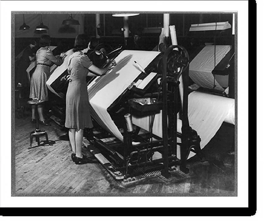 Historic Framed Print, Women making shelter cloth for Army tents, Brookside Mills, Knoxville, Tennessee, 17-7/8