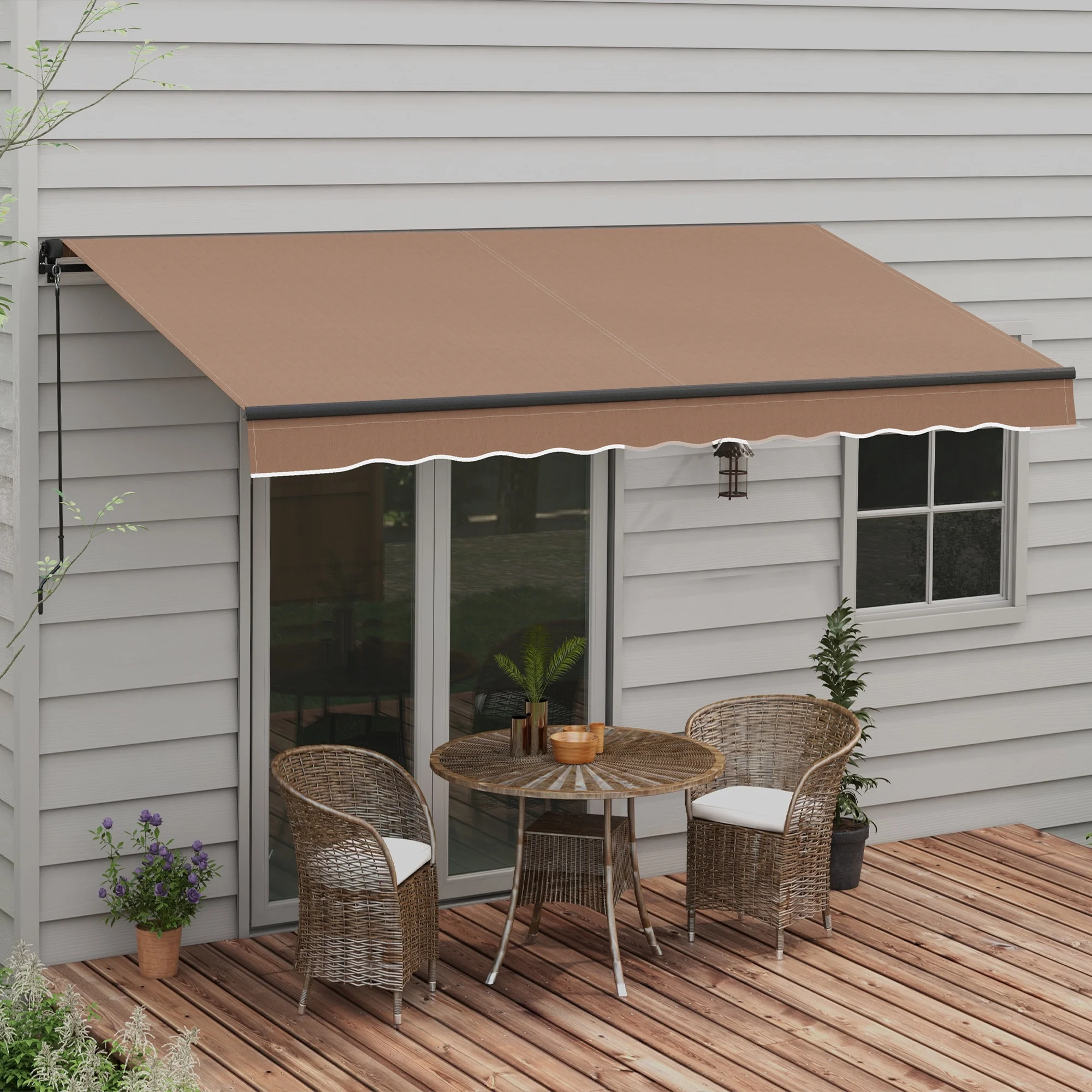 OutsunnyÂ 12' x 10' Patio Retractable Awning Sunshade Shelter, Coffee