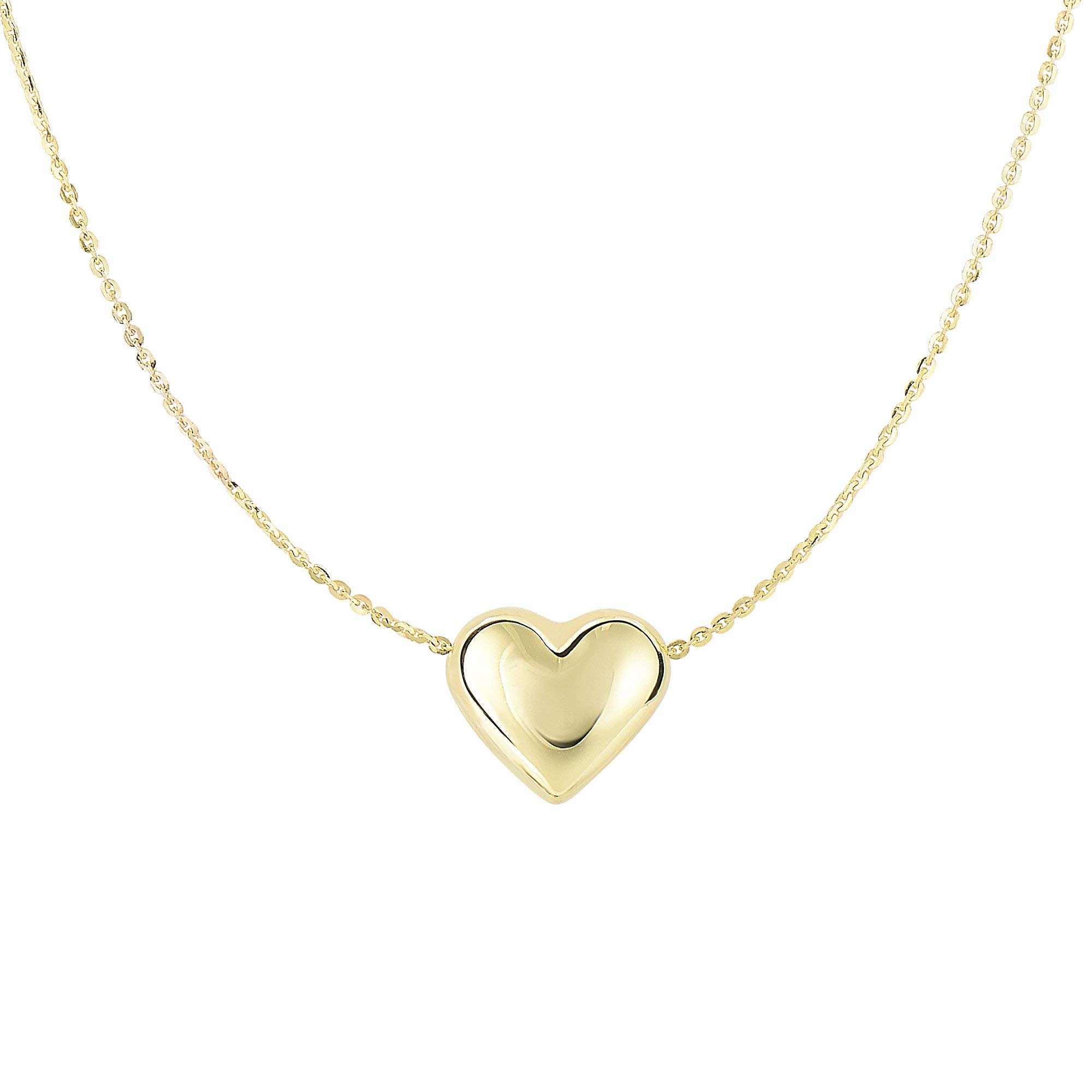 JewelStop 14k Yellow Gold Shiny Sliding Puffed Heart Pendant Necklace - 18 Inches, 1.6gr.
