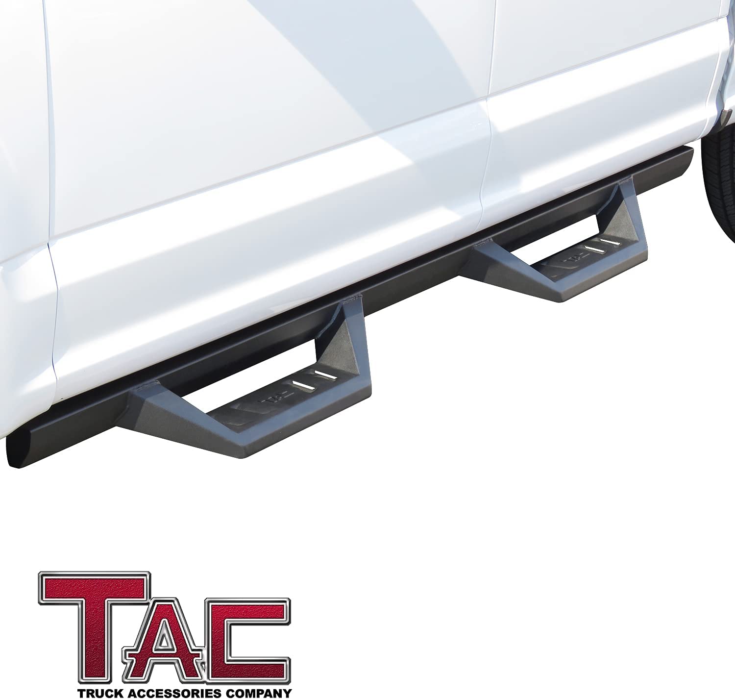 TAC Sidewinder Running Boards Fit 2015-2024 Ford F150 SuperCrew Cab & 2022-2024 F150 Lightning EV |2017-2024 F250/350/450/550 Super Duty Crew Cab Truck 4” Drop Fine Texture Black 2pcs