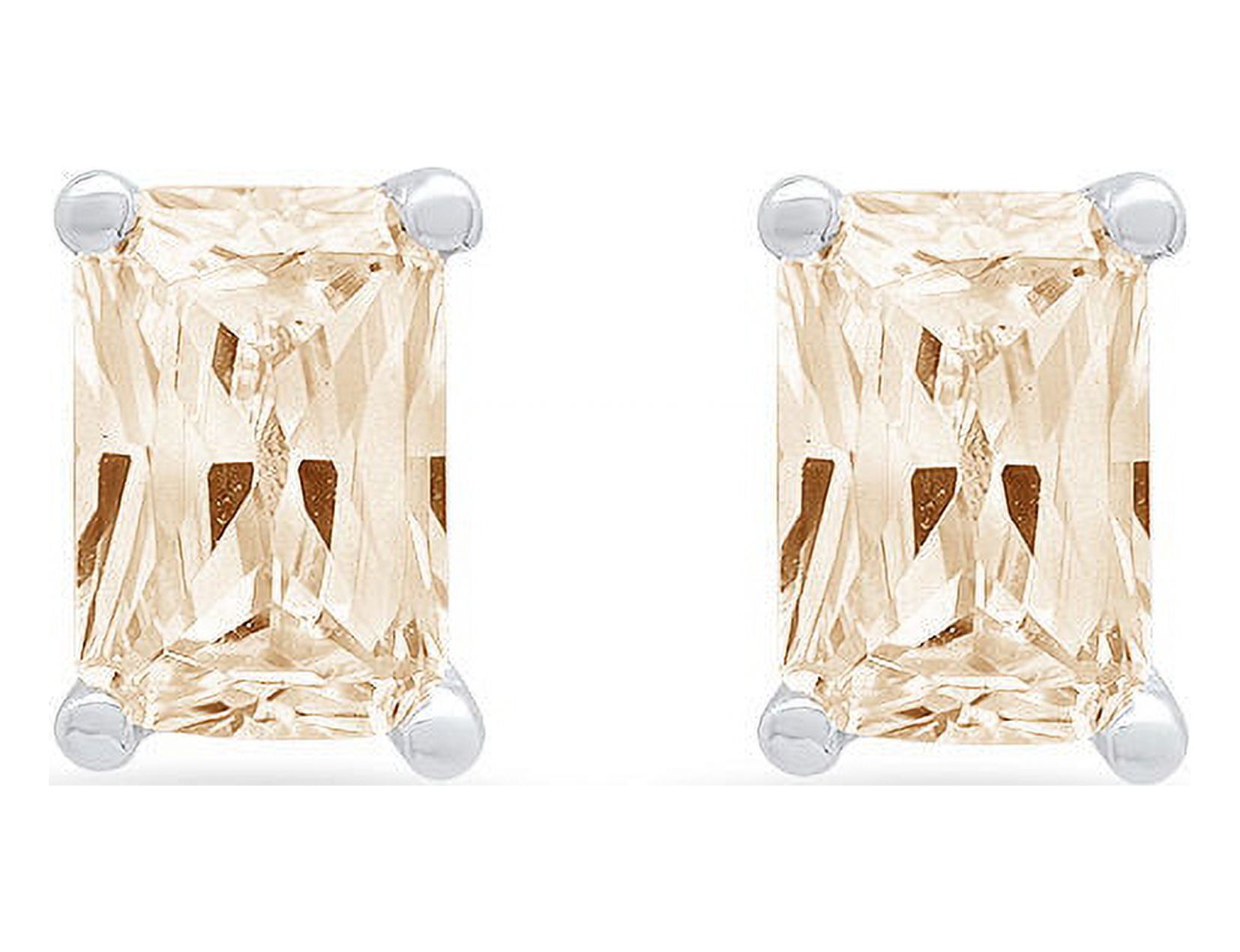 Clara Pucci 1.0 ct Brilliant Emerald Cut Solitaire Studs VVS1 Genuine Conflict free Yellow Lab Created Yellow Moissanite Real Stamped Solid 18K White Gold Earrings Push back