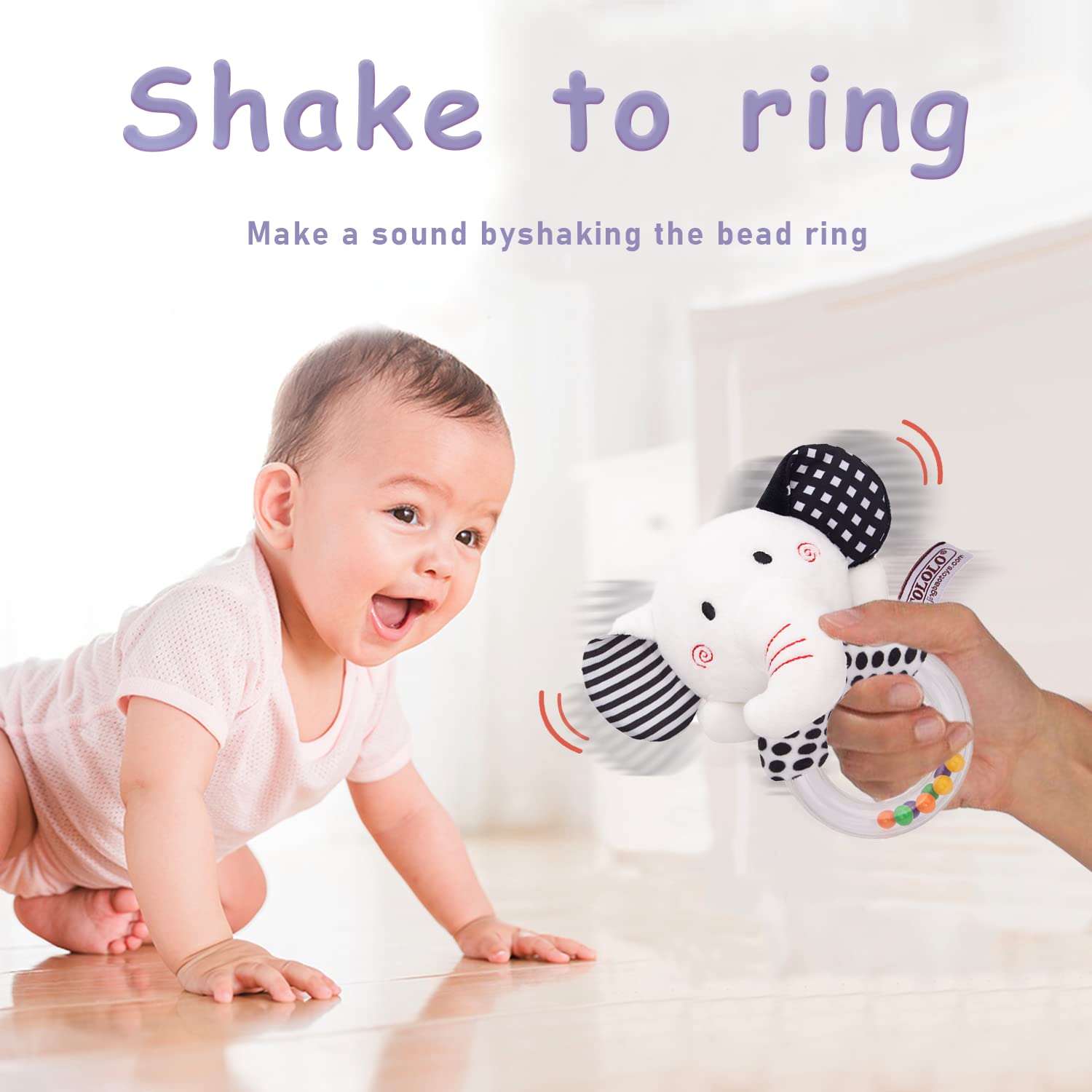 Baby Soft Rattles Teether Baby Toys,Newborn Elephant & Fox Plush Rings for Infants 0 3 6 Months (Elephant & Fox C)