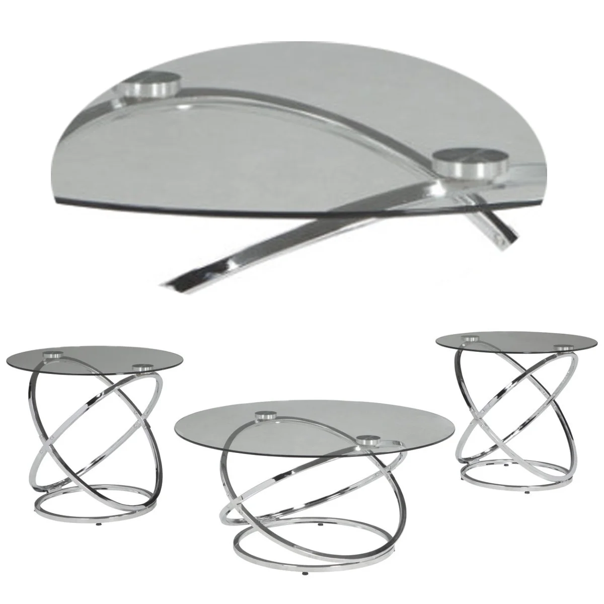 Signature Design by Ashley Contemporary Hollynyx Table (Set of 3)  Chrome Finish