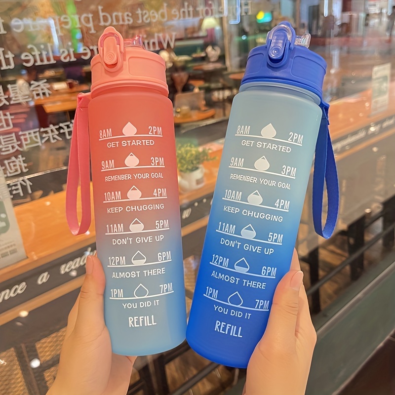 32oz/900mL Motivational Water Bottle With Straw & Time Marker, Daily Water Intake Bottle With Carrying Strap For Fitness,Gym,School, Yoga, Hiking, And Also Suitable For Drinking Water At Ordinary Time