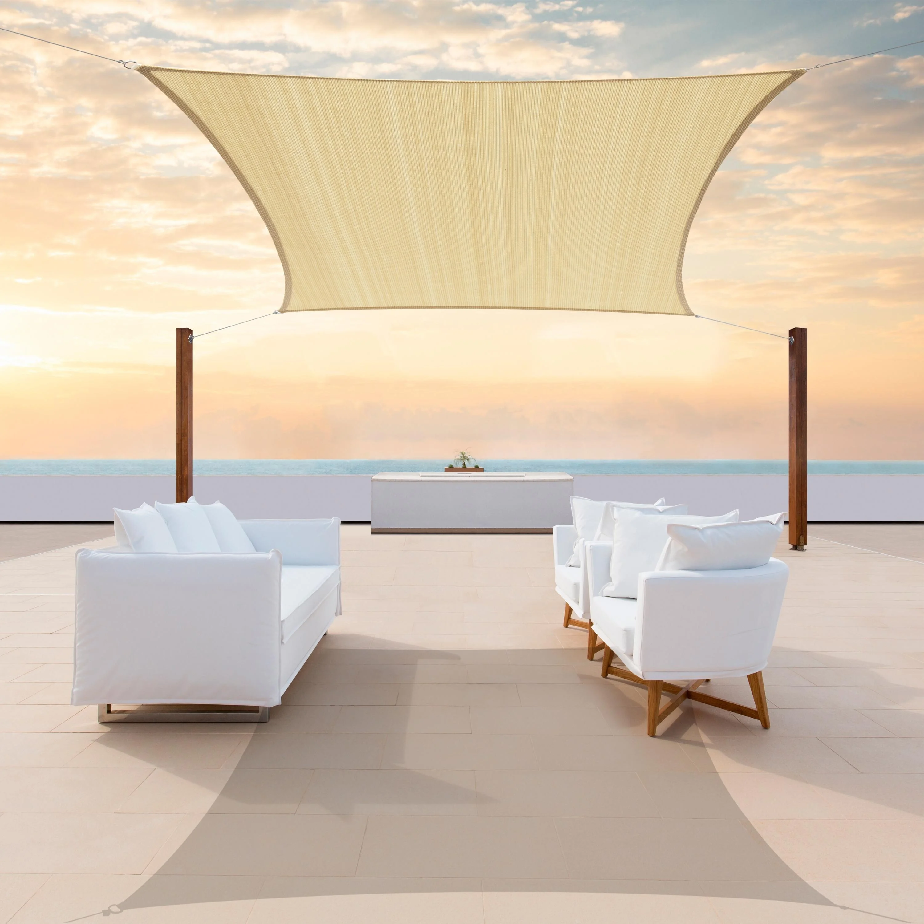 ColourTreeUSA  Square Sun Shade Sail w/Cable Ropes HDPE Mesh Fabric Screen Canopy UV Block 190 GSM 12' x 12' - Beige