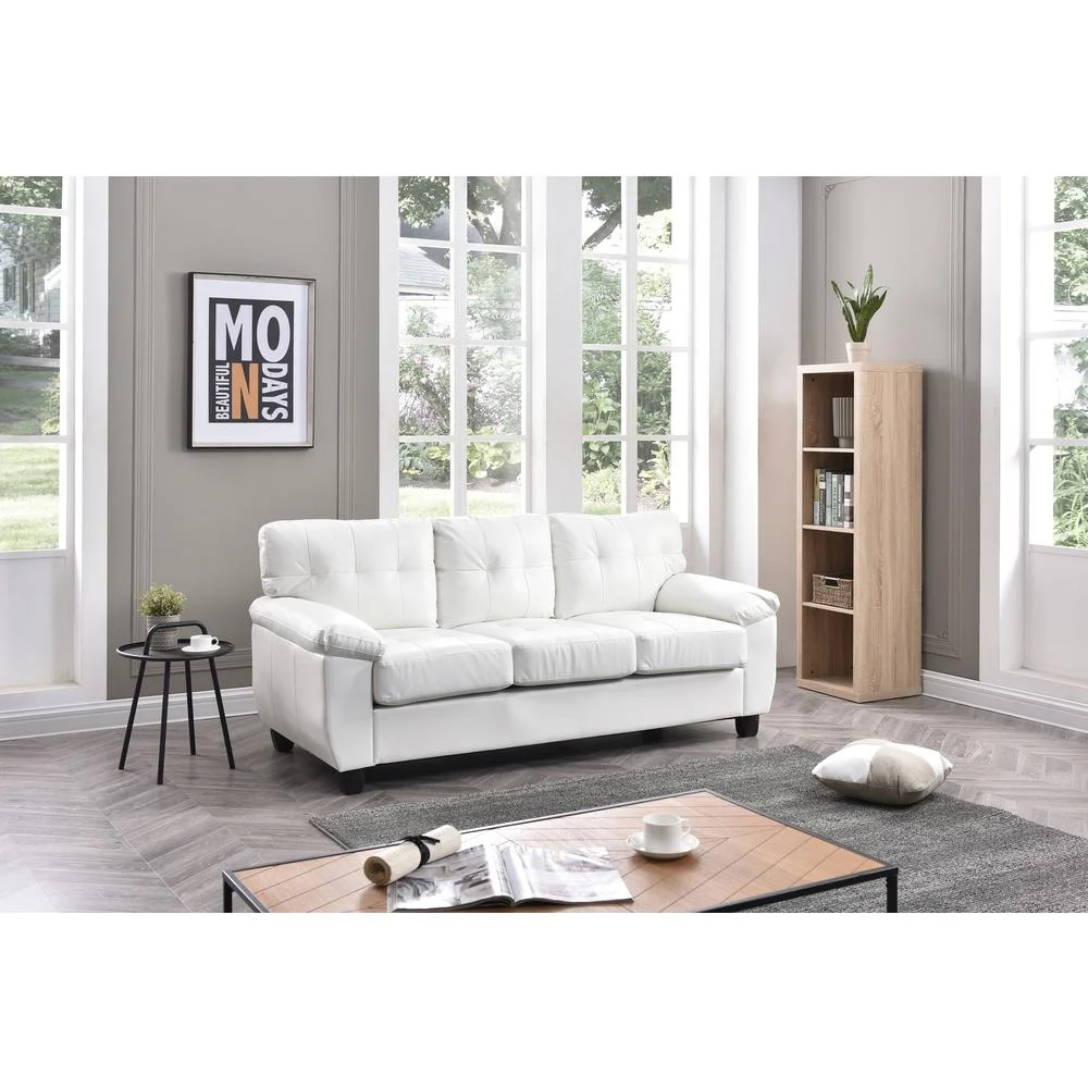 Passion Furniture PF-G907A-S 78 in. Gallant Flared Arm Faux Leather Straight Sofa, White