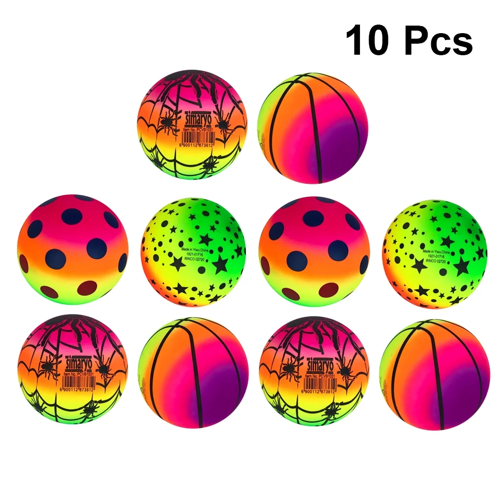 10 Pcs 16 CM Rainbow Balls Elastic PVC Beach Sports Play Ball Kickball Flap Ball Children Toy for Indoor Outdoor Playground