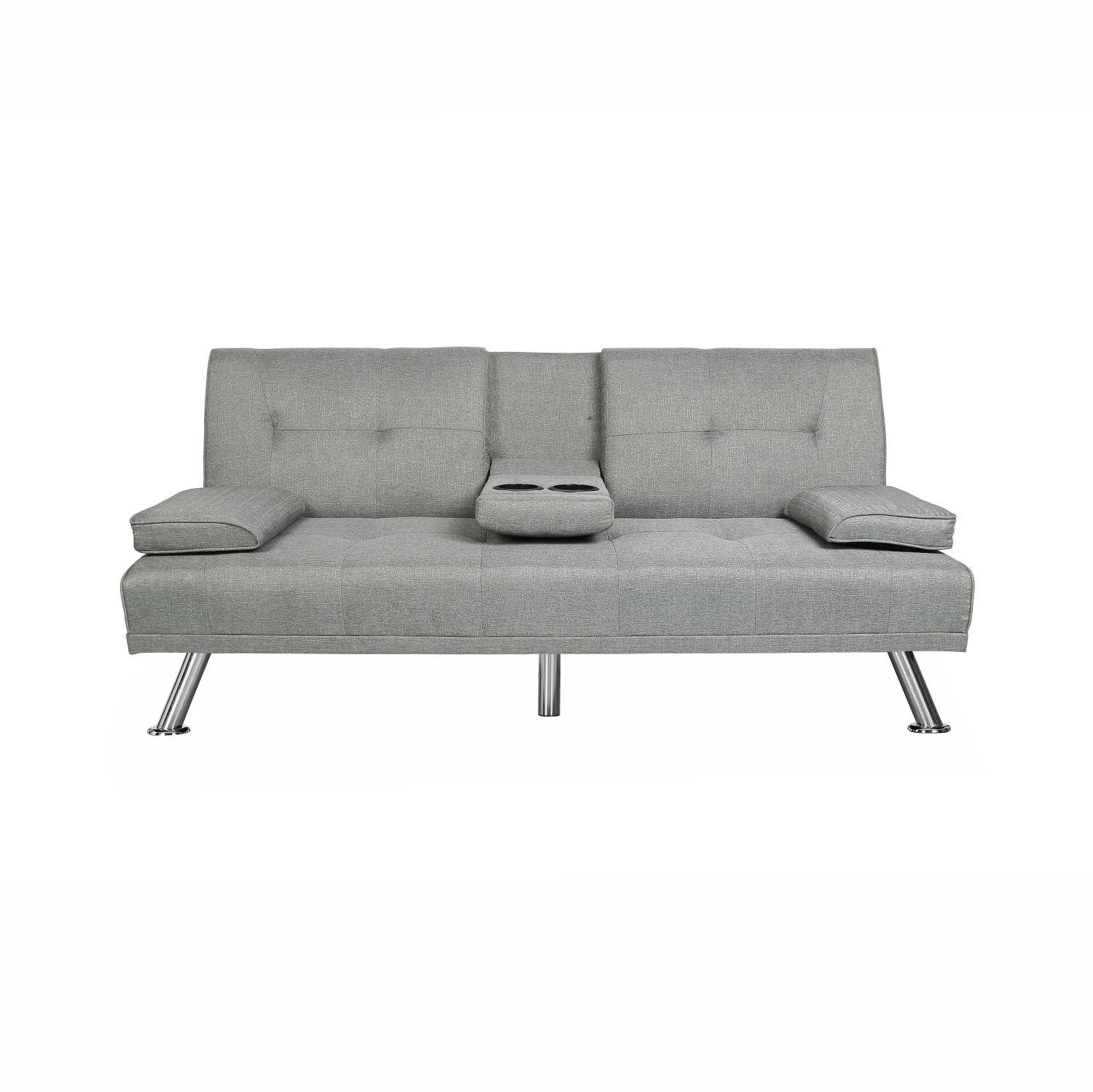 Mydepot Futon Sofa Bed, Light Grey Fabric, Sleeper, Comfortable Living Room Seating