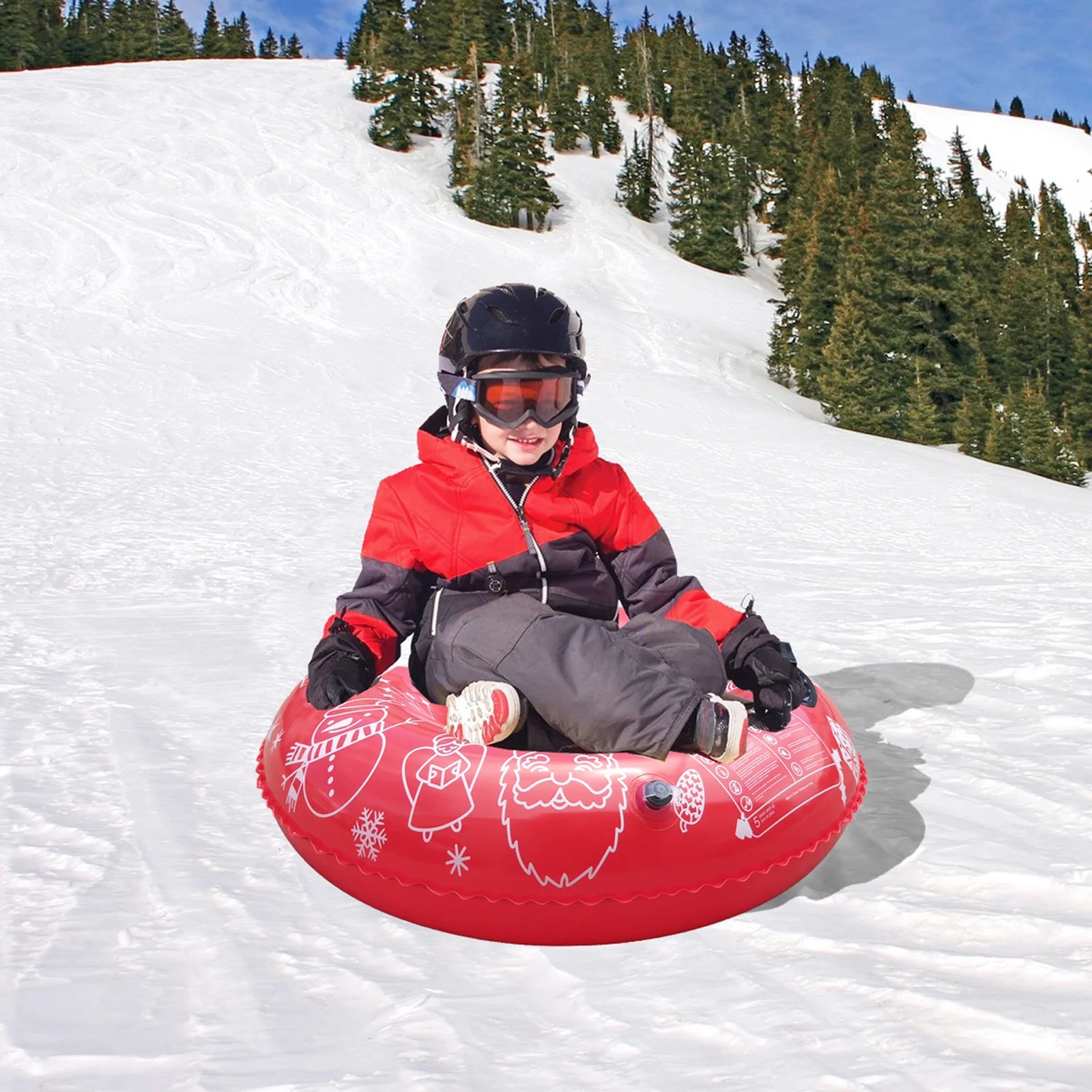 Outdoor Toys Inflatable Ski Ring Winter Christmas Snow Toy Adult Inflatable Snowboard Cold-Resistant Sled Thickened Drag Ring Pool Toys For Toddlers 1-3 Pvc Red