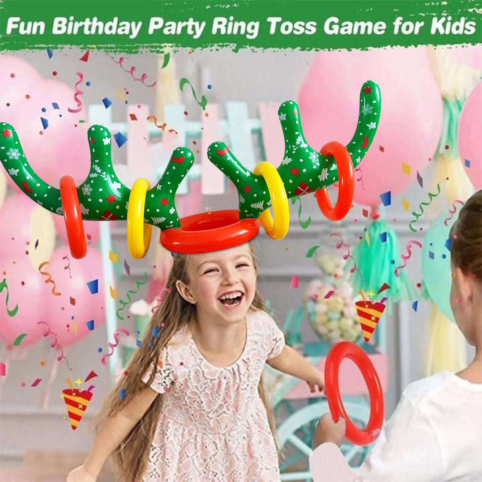 COFEST Home Decoration,Christmas Inflatable Reindeer Antler Ring Toss Game,2023 Christmas Games Ring Toss for Christmas Party Games,Color,