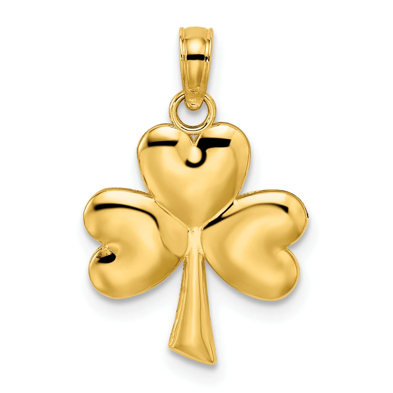Carat in Karats 10K Yellow Gold 3-Leaf Clover Pendant Charm (25.55mm x 18.55mm) With 14K Yellow Gold Lightweight Rope Chain Necklace 18''
