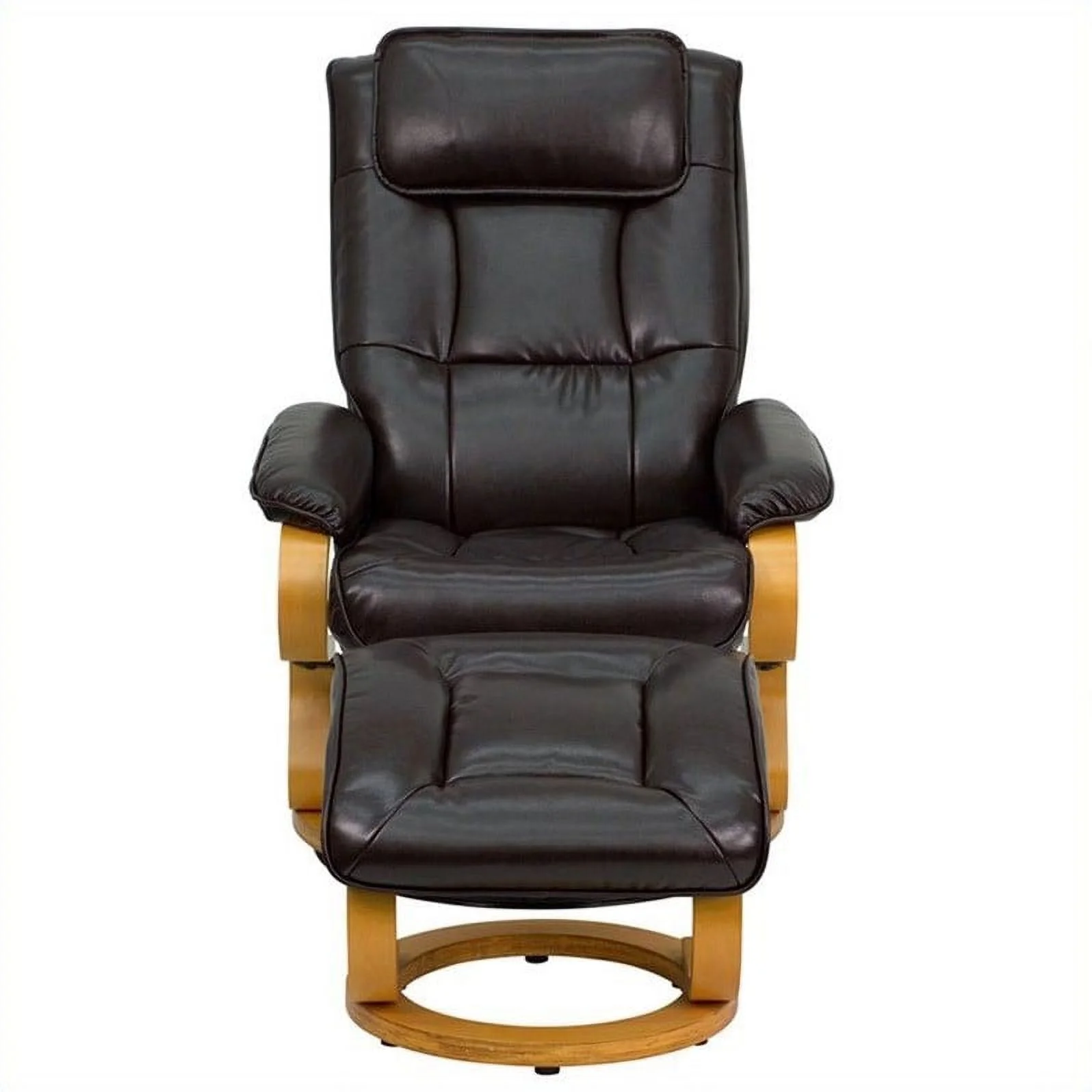 Bowery Hill Contemporary LeatherSoft Plush Arms Recliner and Ottoman in Brown