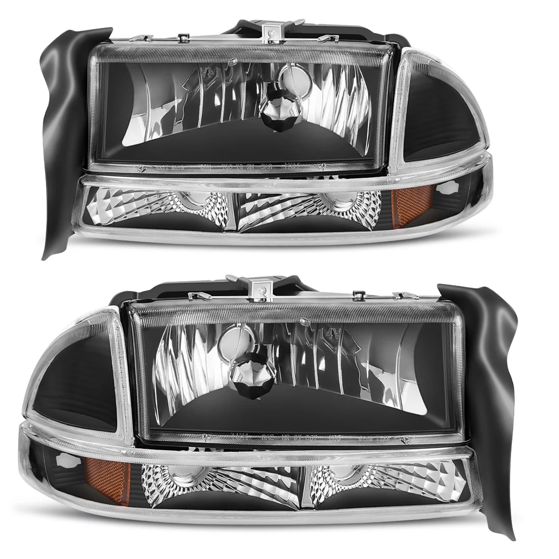 LEDKINGDOMUS Headlight For 1998-2004 Dodge Dakota/1998-2003 Durango Black Bumper Signal Lamps