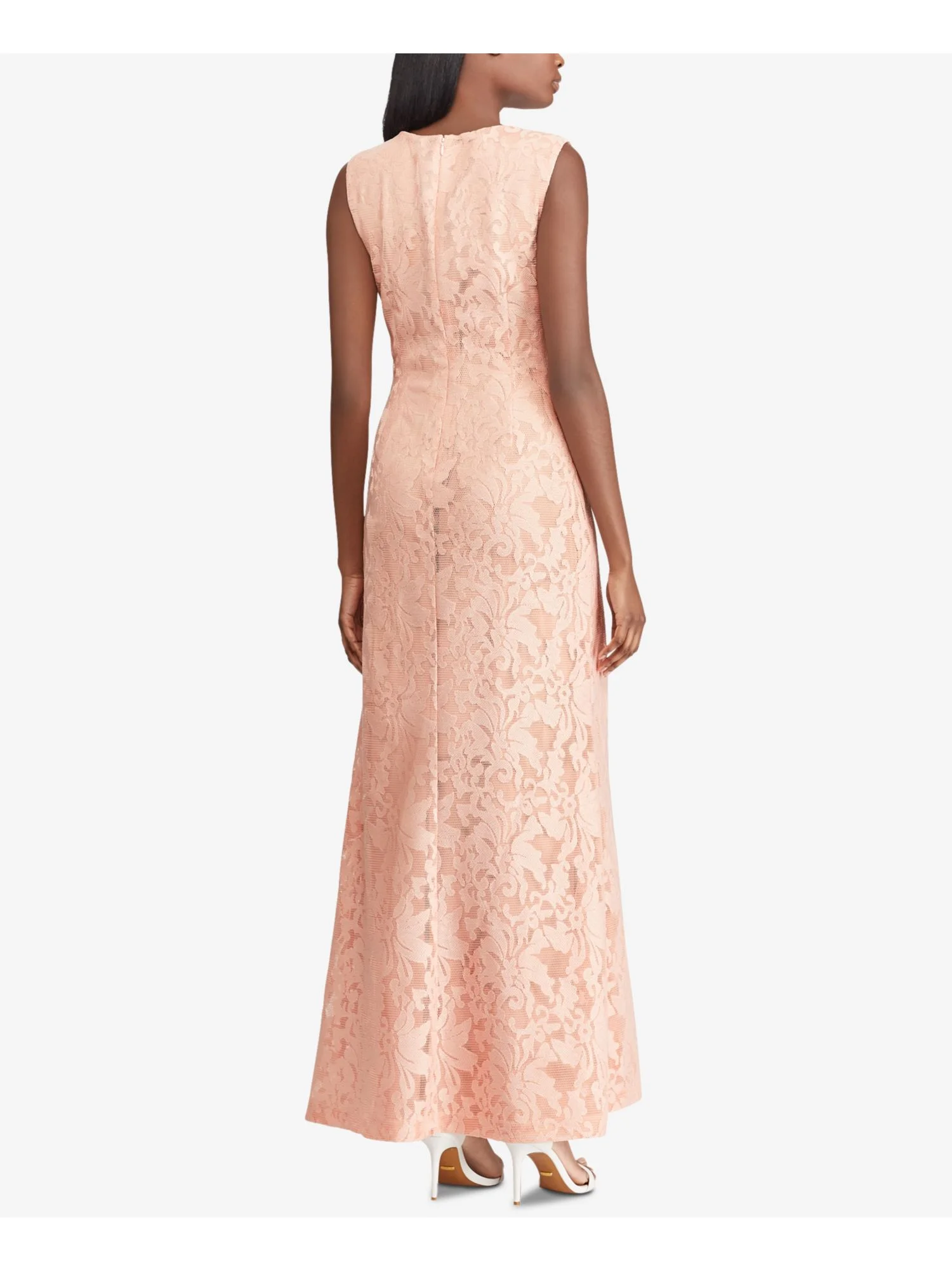 RALPH LAUREN Womens Pink Neoprene Gown Floral  V Neck Maxi Evening Dress 10