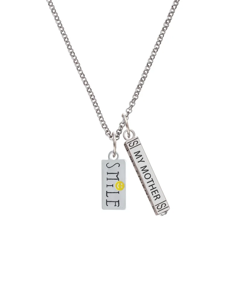 Delight Jewelry Silvertone Smile with Smiley Face Rectangle Silvertone Always My Mother Bar Charm Necklace, 23