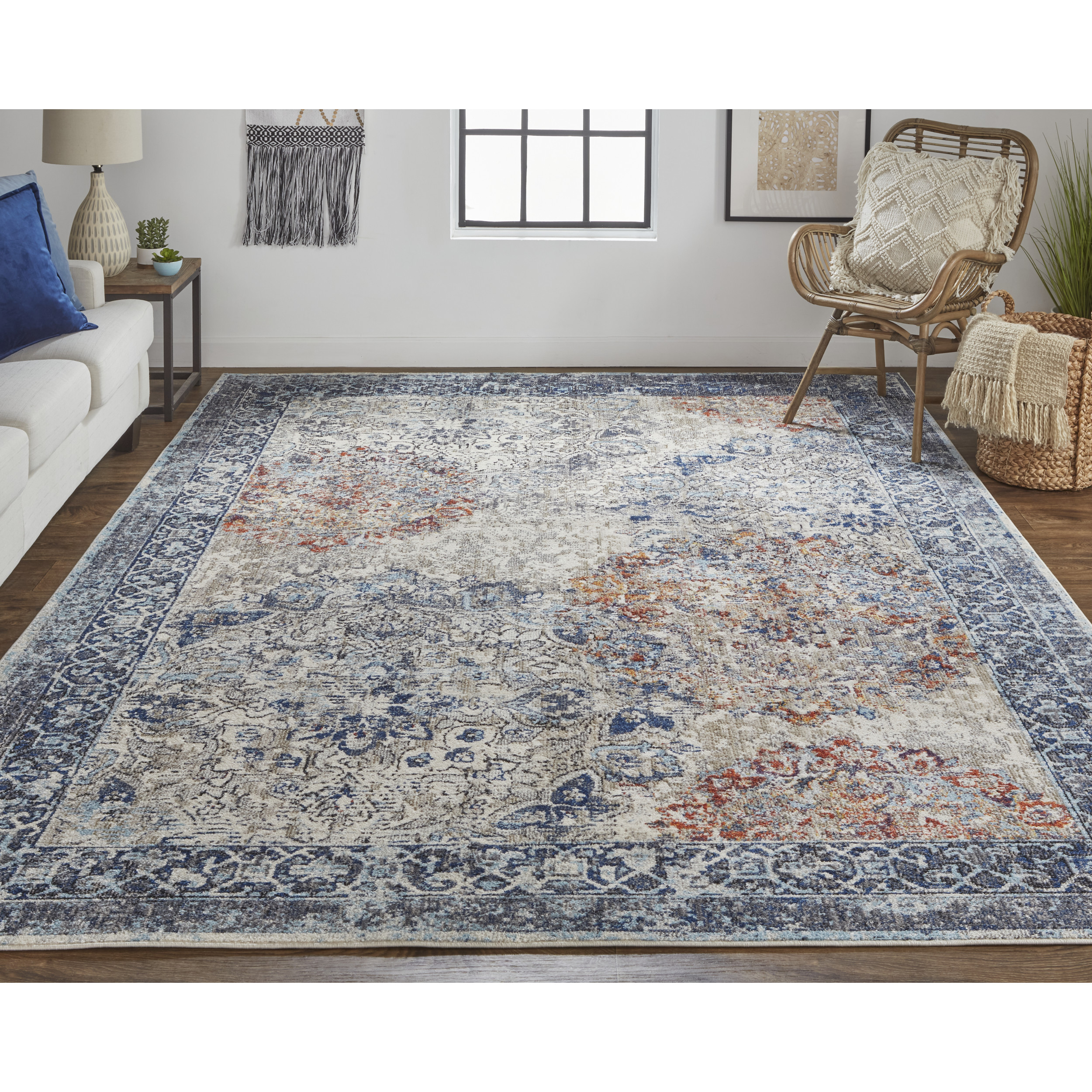 Bellini Transitional Medallion, Blue/Ivory/Red, 5'-3