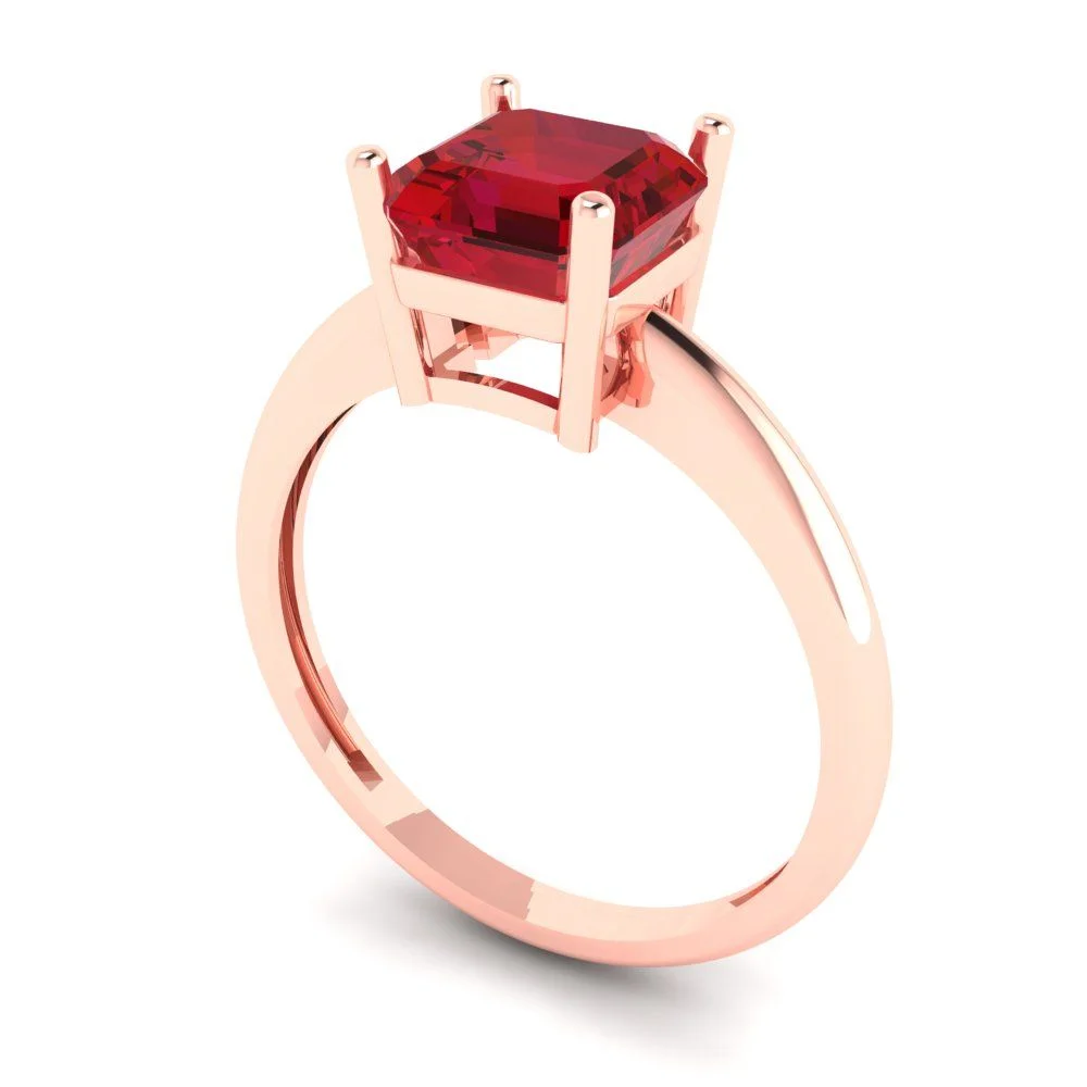 1.5 ct Brilliant Asscher Cut Clear Simulated Diamond 18K Rose Gold Solitaire Ring SZ 6.75