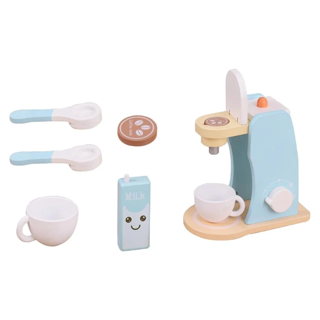 Kids Children Kitchen Pretend Cooking Set Cookware PlaySet Food Wooden Kitchenware Little Chef Learning Educational Gifts - Coffee Machine