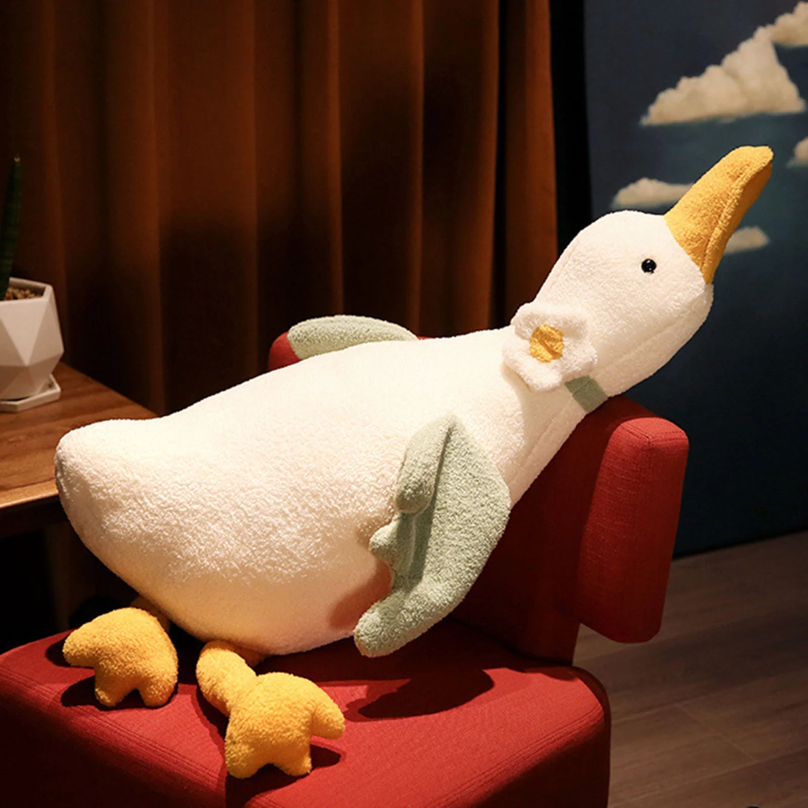 Skindy Soft Stuffed Duck Pillow Cute White Plushie Back Cushion for Sofa, PP Cotton Cartoon Animal Doll Toy, Home Decoration Ornament