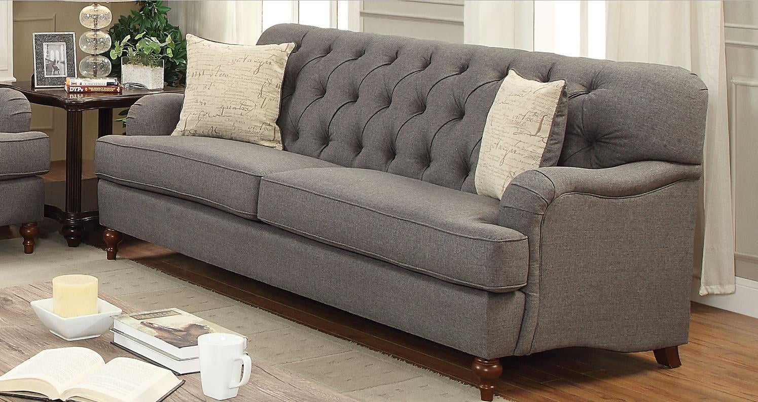 Button Tufted Dark Grey Fabric Sofa Set 3Pcs Acme Furniture 53690 Alianza