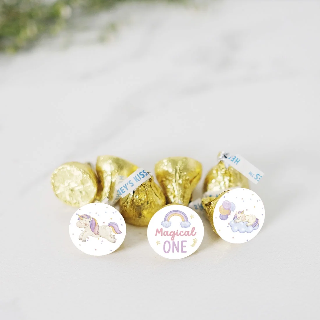 Koyal Wholesale Unicorn Birthday Chocolate Drop Label Stickers for Kisses, For Kids Birthday Party Favors, 240-Pk