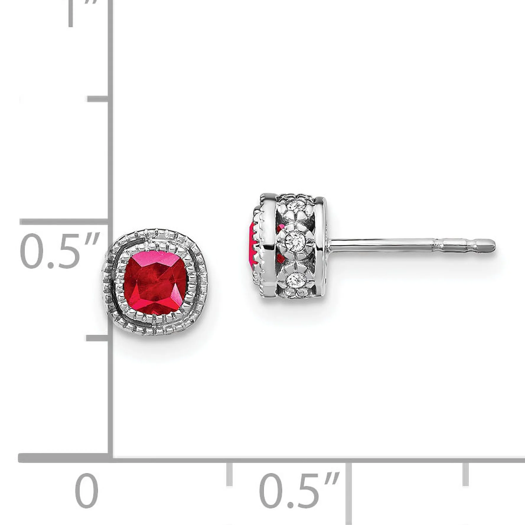 Saris and Things 10K White Gold Cushion Ruby and Diamond Earrings