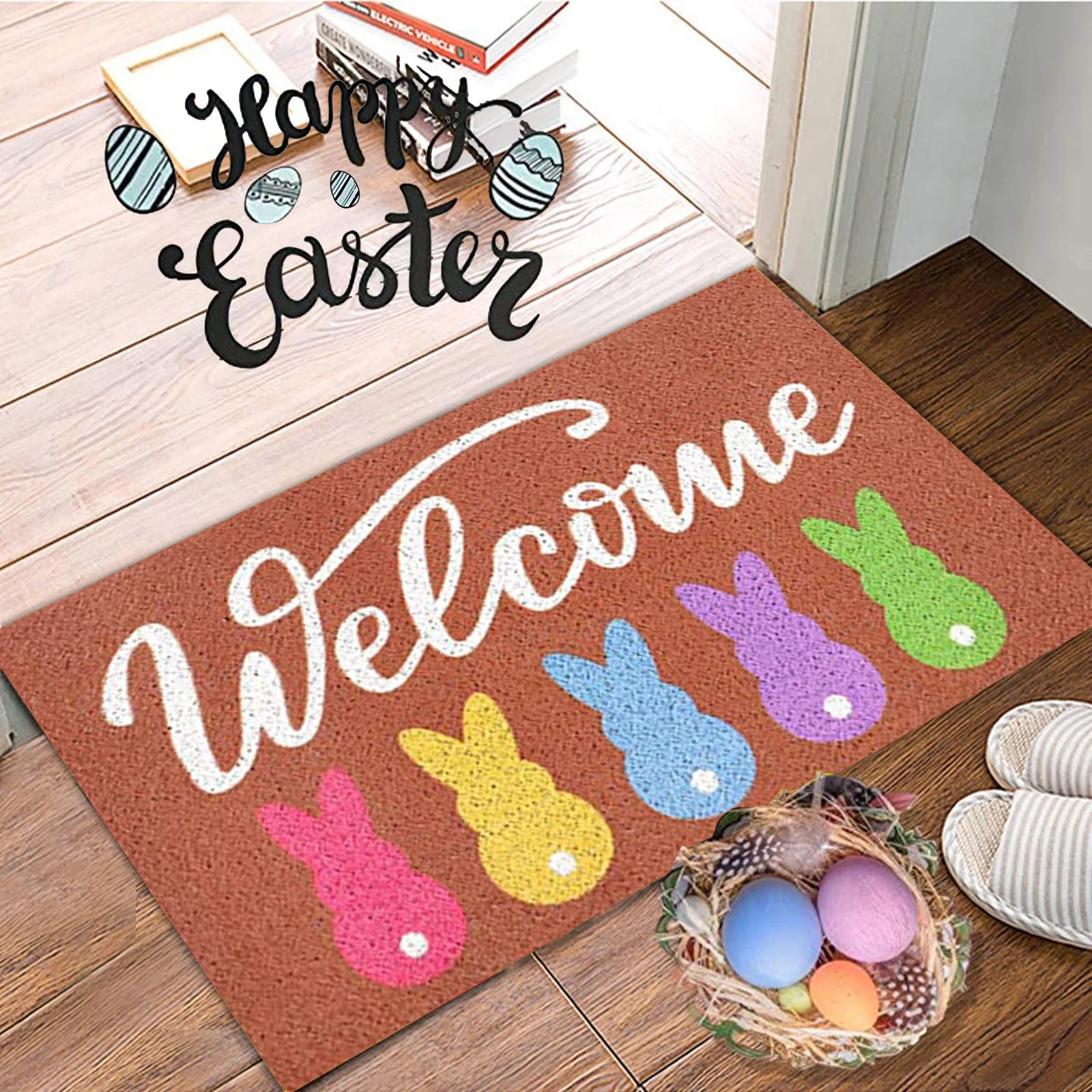 Toyfunny Easter Day Decoration Doormat Anti-skid Bottom Floor Indoor Outdoor Carpet