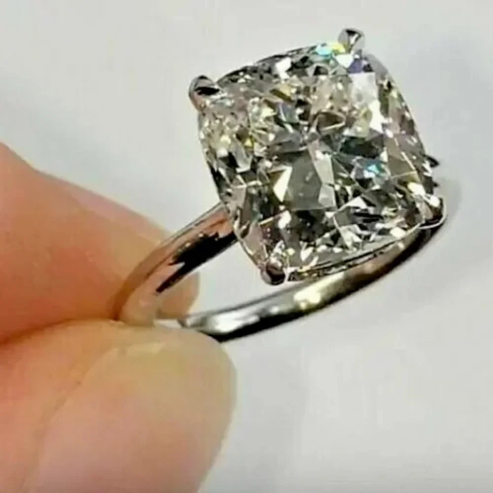 2.40CT Moissanite (D/VVS1) Cushion Cut Solitaire Ring 14K White Gold Plated Fine Jewelry for Women Gifts