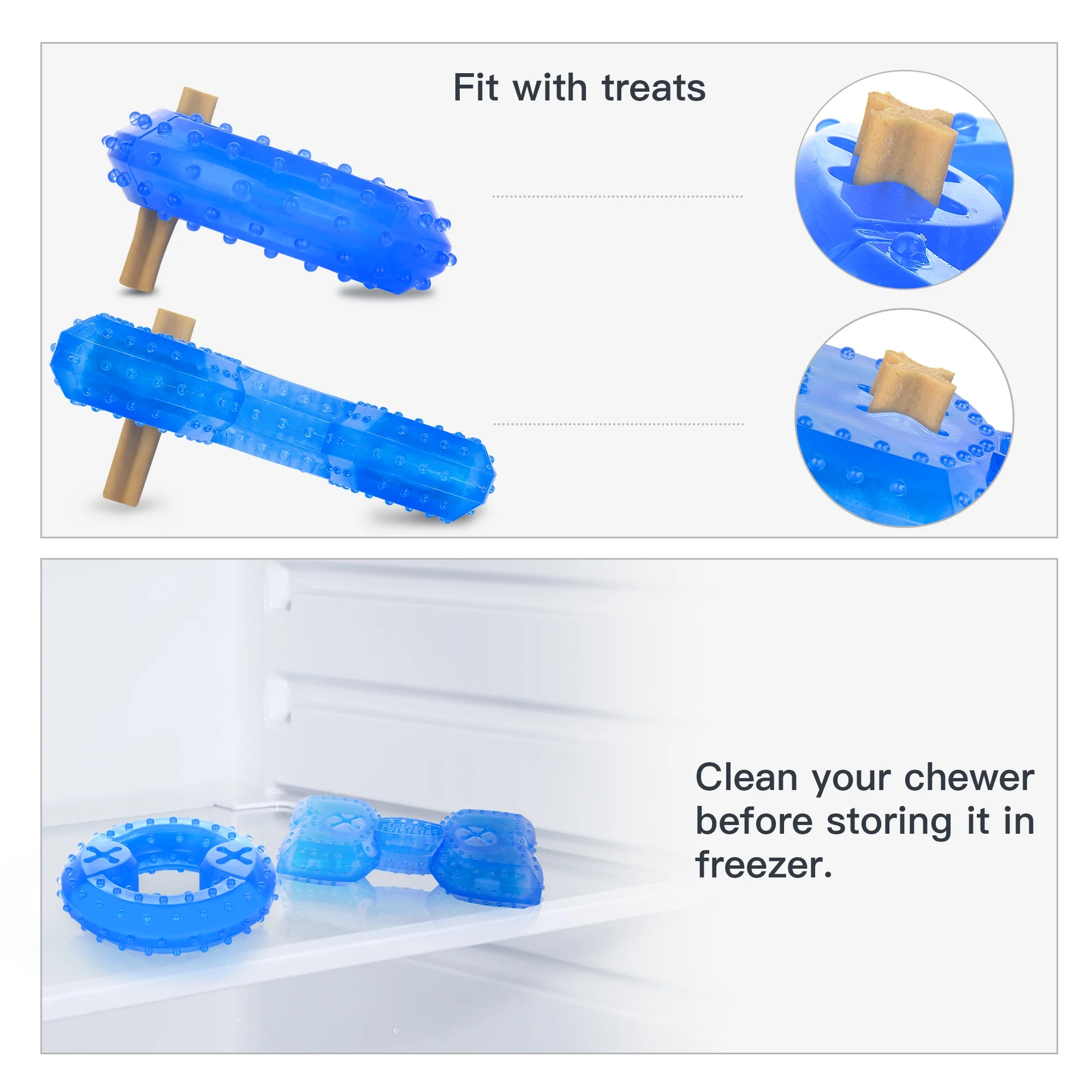 NWK Pet Teether Cooling Chew Toy for Dogs Teething Toy for Puppies, Fit with Treats for More Fun Pack of 2 (Ring and Bone)