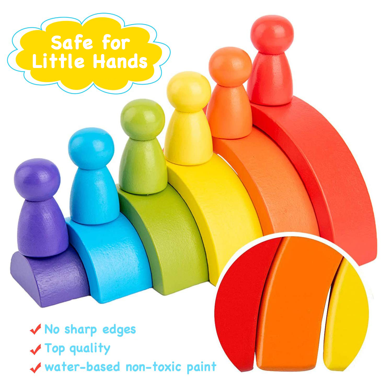 SGVV90 Wooden Rainbow Stacking Game Learning Toy Geometry Building Blocks ,Montessori Learning Educational Toys for Toddlers Creative Color Shape Matching Preschool Activity