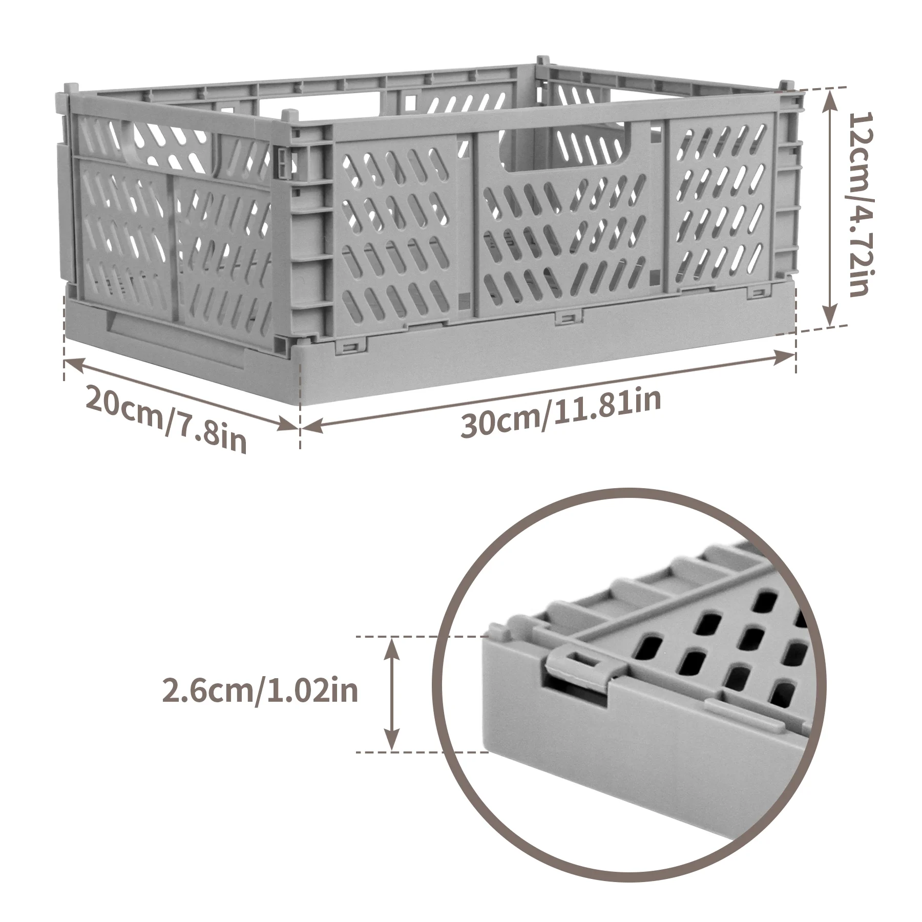 Collapsible Plastic Storage Crates, 6L,Gray,2 Pack