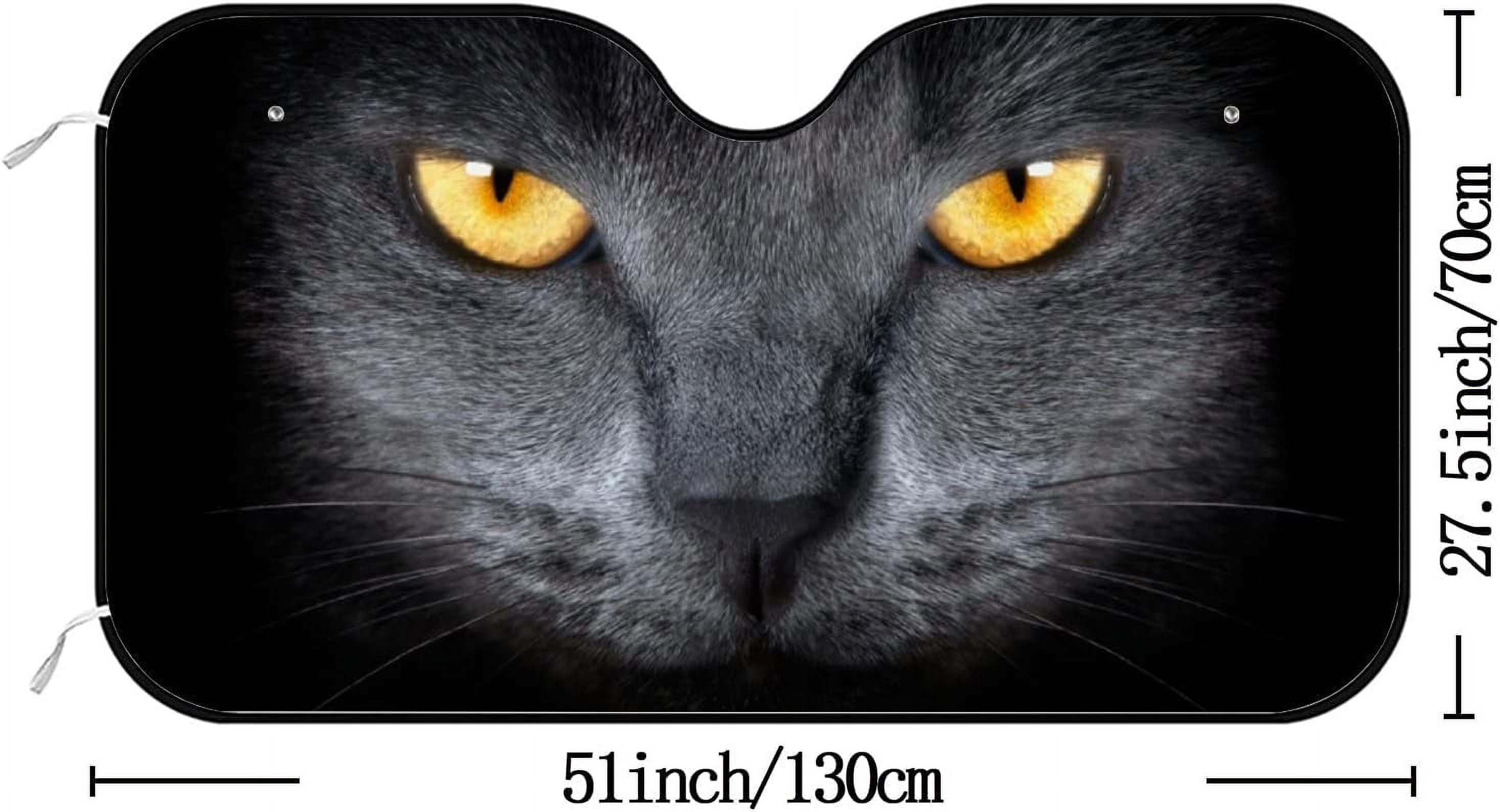 Wellsay Car Windshield Sunshade Grey Cat on a Black, Foldable Car Visor Front Window Sun Shade for SUV Car 55 x 27.5 inch