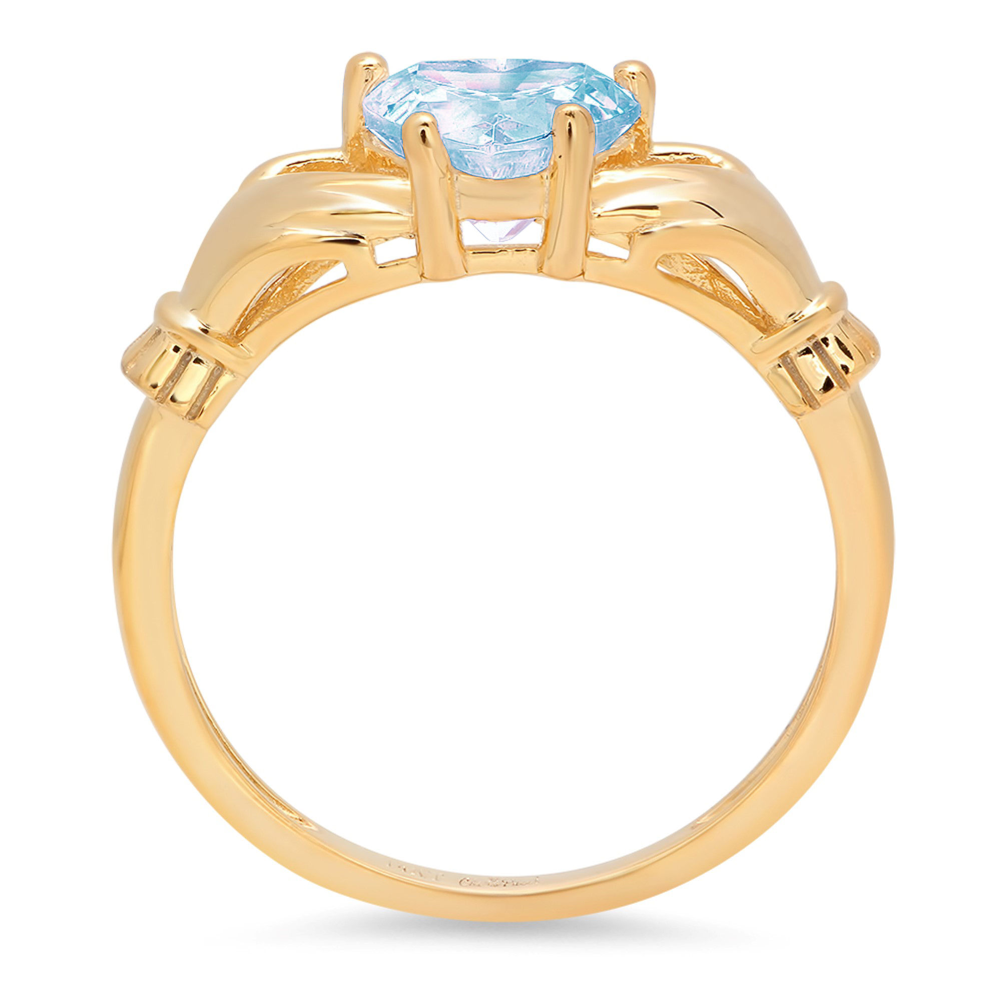 1.06ct heart cut natural sky blue topaz 14k yellow gold anniversary engagement claddagh ring size 7.25