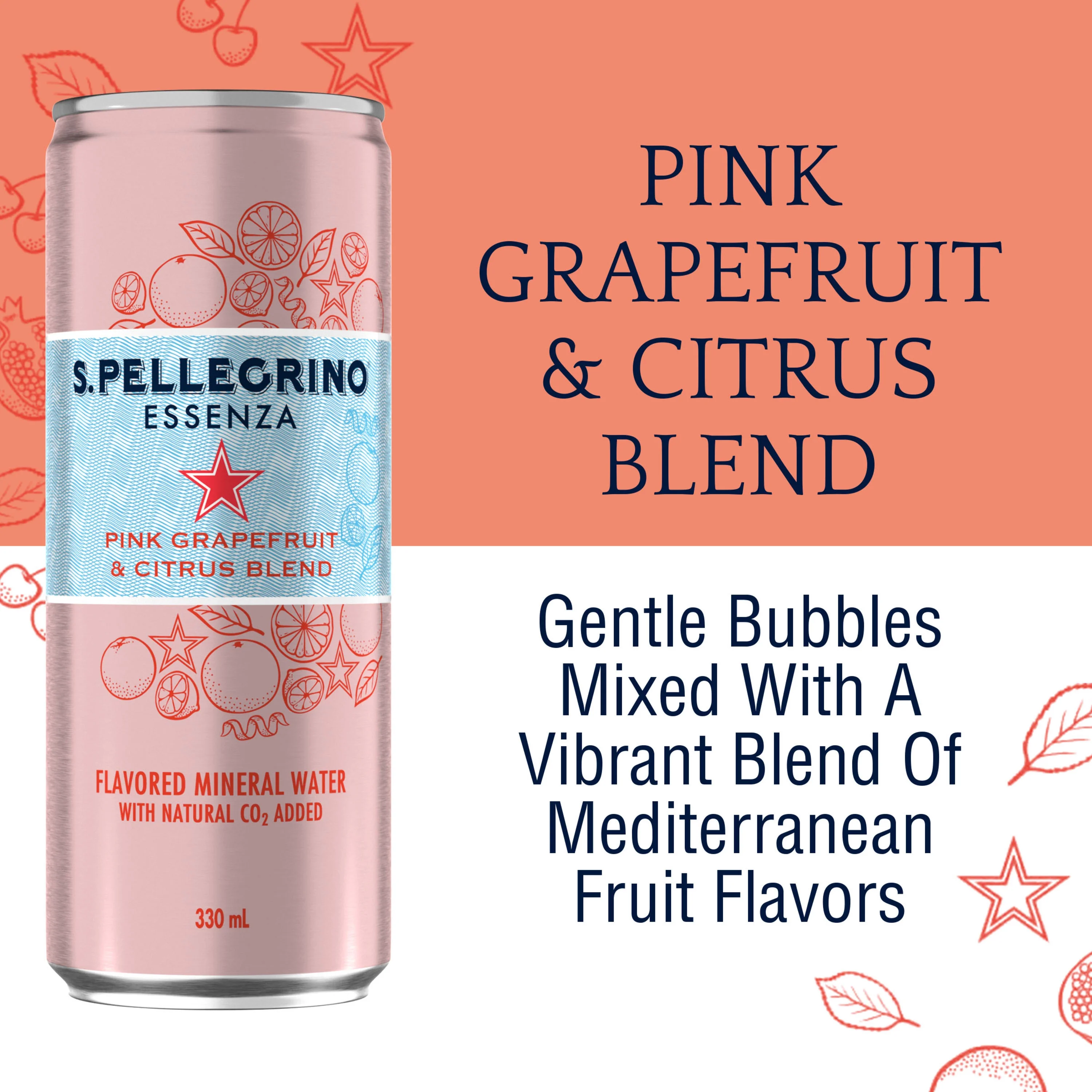 S.Pellegrino Essenza Pink Grapefruit & Citrus Flavored Mineral Water with CO2 Added, 8 Pack of 11.15 Fl Oz Cans 5.82 lb.
