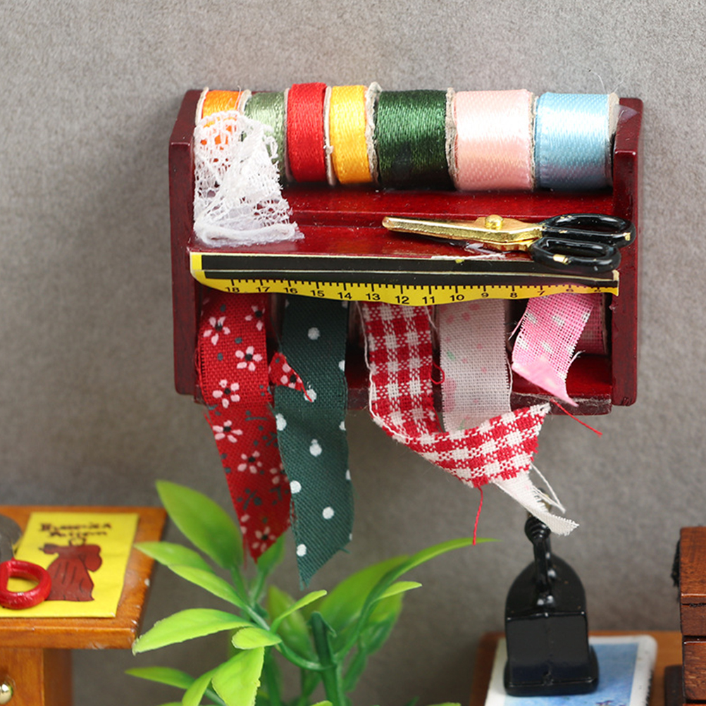 2 Sets Decor Wooden Playset Children Toys Miniature Model Dollhouse Sewing Supplies Old Fashioned Red Metal