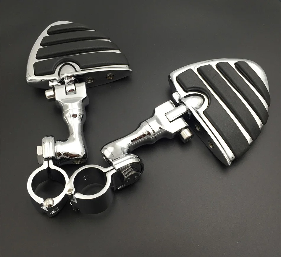 HTT-MOTOR Chrome Short Angled Peg Mounting Kit with U Shape Footpeg Footrest For 1-1/4 inch (1.25