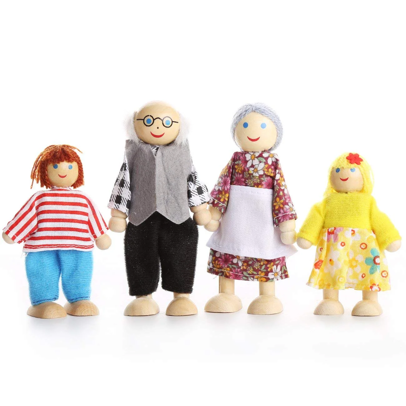 MesaSe Dolls Family Wooden Dolls Playset Wooden Figures Set of 7-Piece People for Children House Pretend Gift