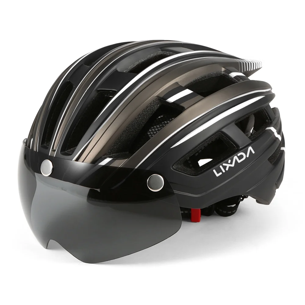 Lixada Mountain Bike Helmet Motorcycling Helmet with Back Light Detachable Magnetic Visor UV Protective for Men Women