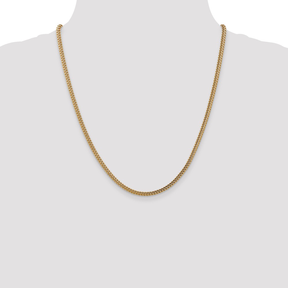 Real 14kt Yellow Gold 3mm Semi-Solid Franco Chain; 22 inch; Lobster (Fancy) Clasp; for Adults and Teens; for Women and Men