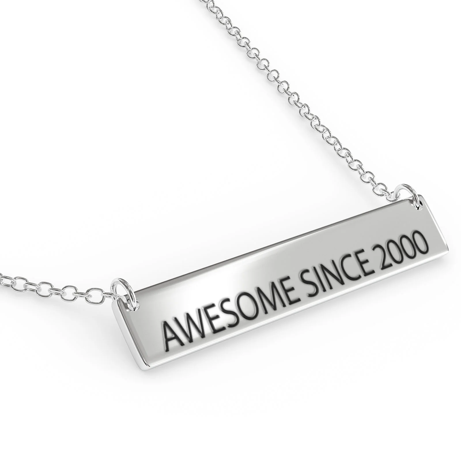 Awesome Since 2000 Women's Bar Pendant Necklace Sterling Sliver