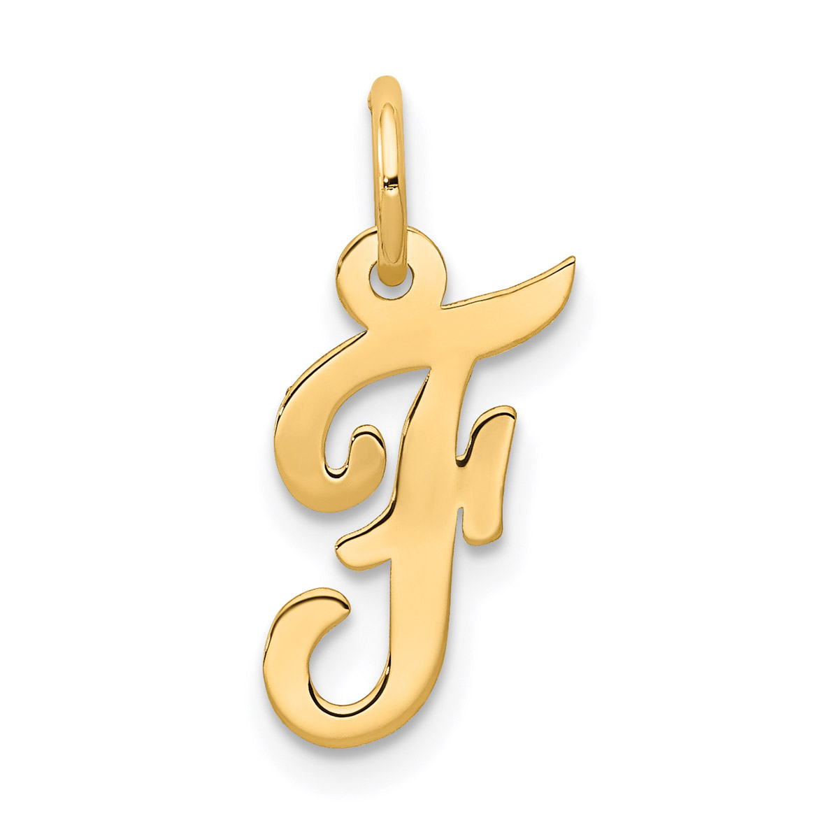 Carat in Karats 14K Yellow Gold Small Script Letter F Initial Pendant Charm With 10K Yellow Gold Lightweight Rope Chain Necklace 20''