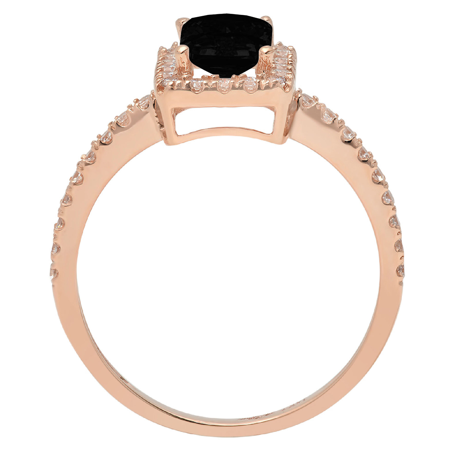 1.86ct emerald cut black natural onyx 18k rose gold anniversary engagement halo ring size 8.5