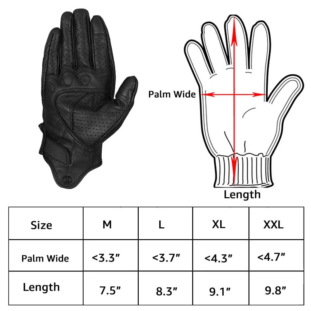 Leather Motorcycle Gloves Perforated Full Finger Touch Screen