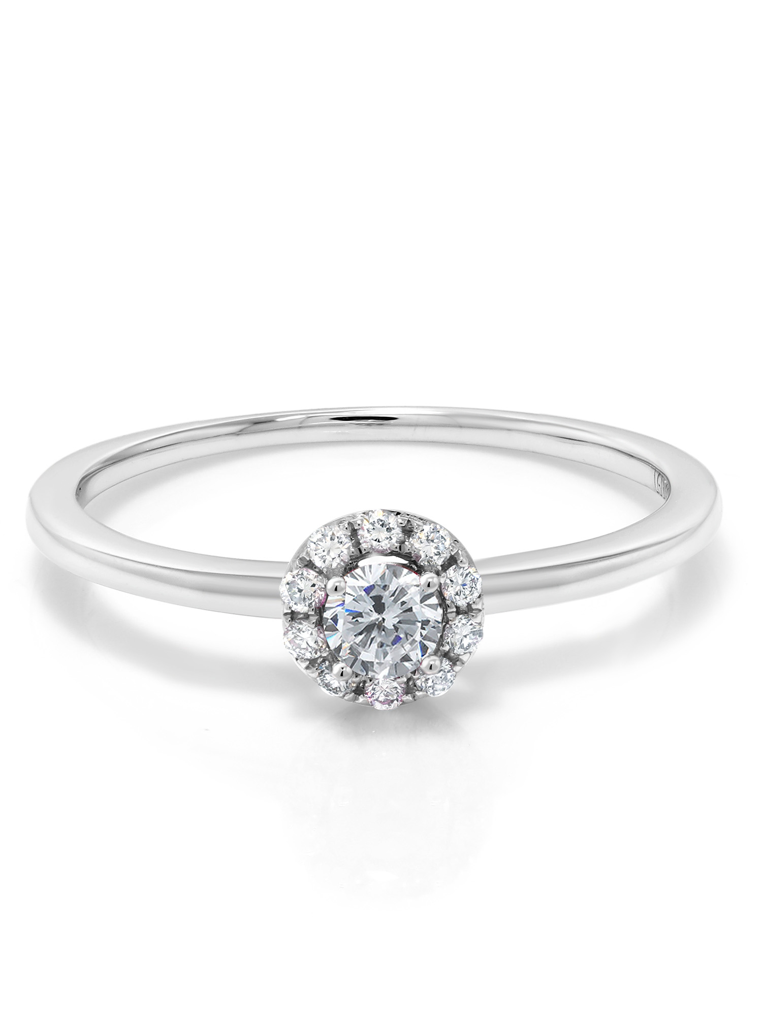 Gem Stone King 10K White Gold Lab Grown Diamond Engagement Ring For Women (0.15 Cttw, Round G-H Color, VS2-SI1 Clarity)