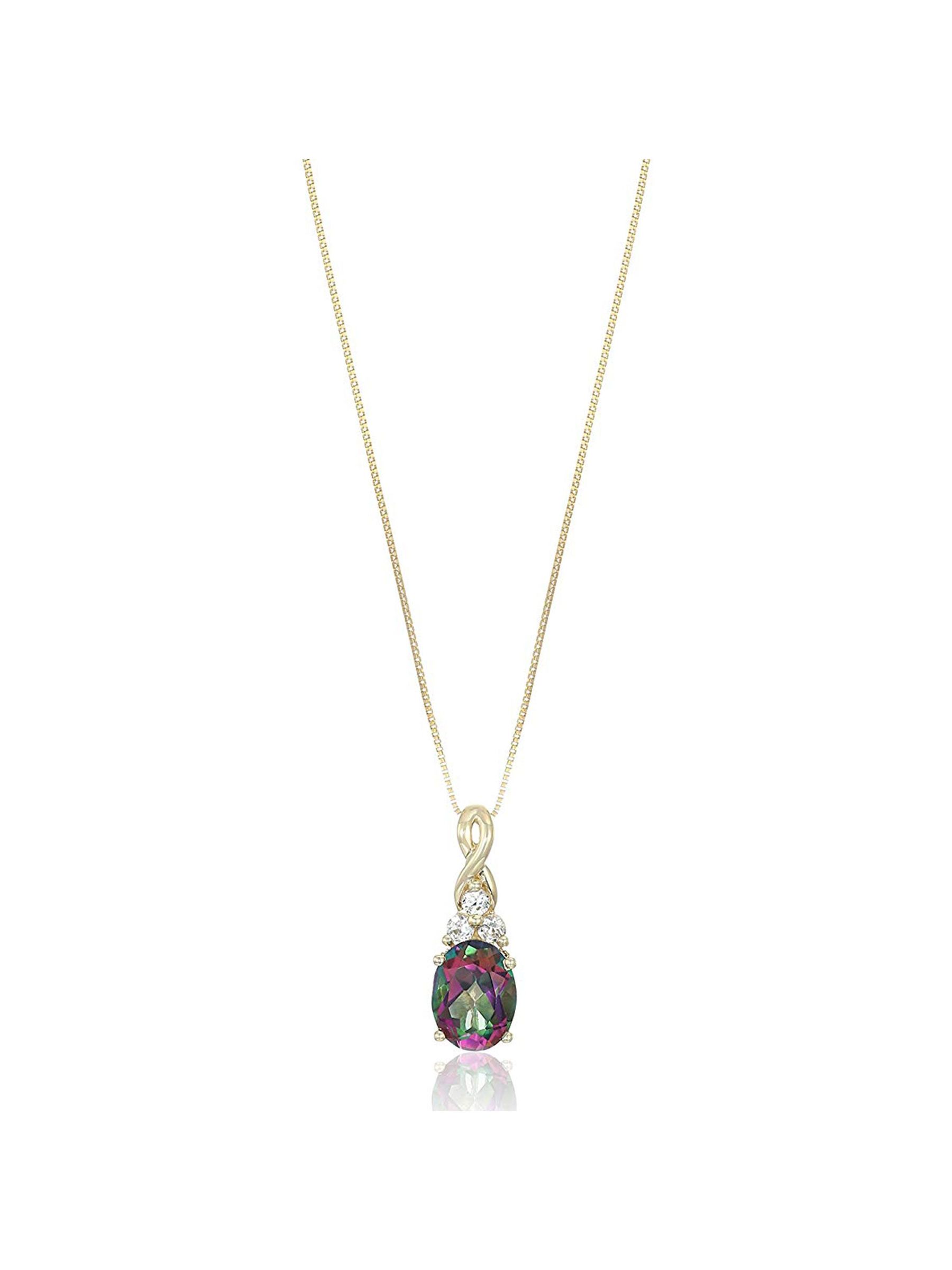 Women's Oval Natural Mystic Topaz & Created White Sapphire Pendant Necklace in 10kt Gold, 18