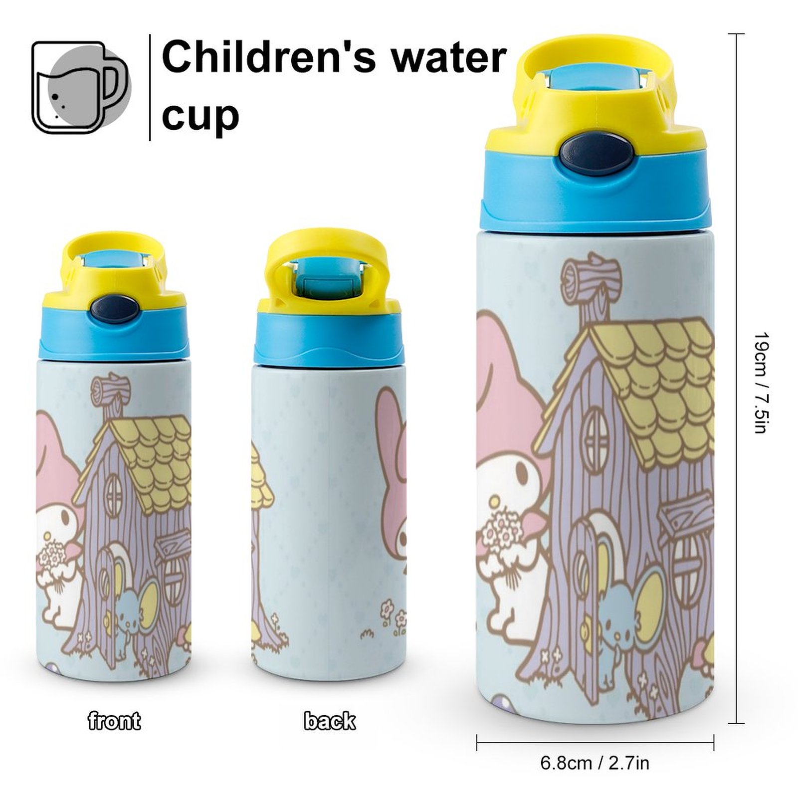 My Melody Flat Children's Water Bottle Vacuum Insulated Stainless Steel Cup With Straw Toddler Thermoses
