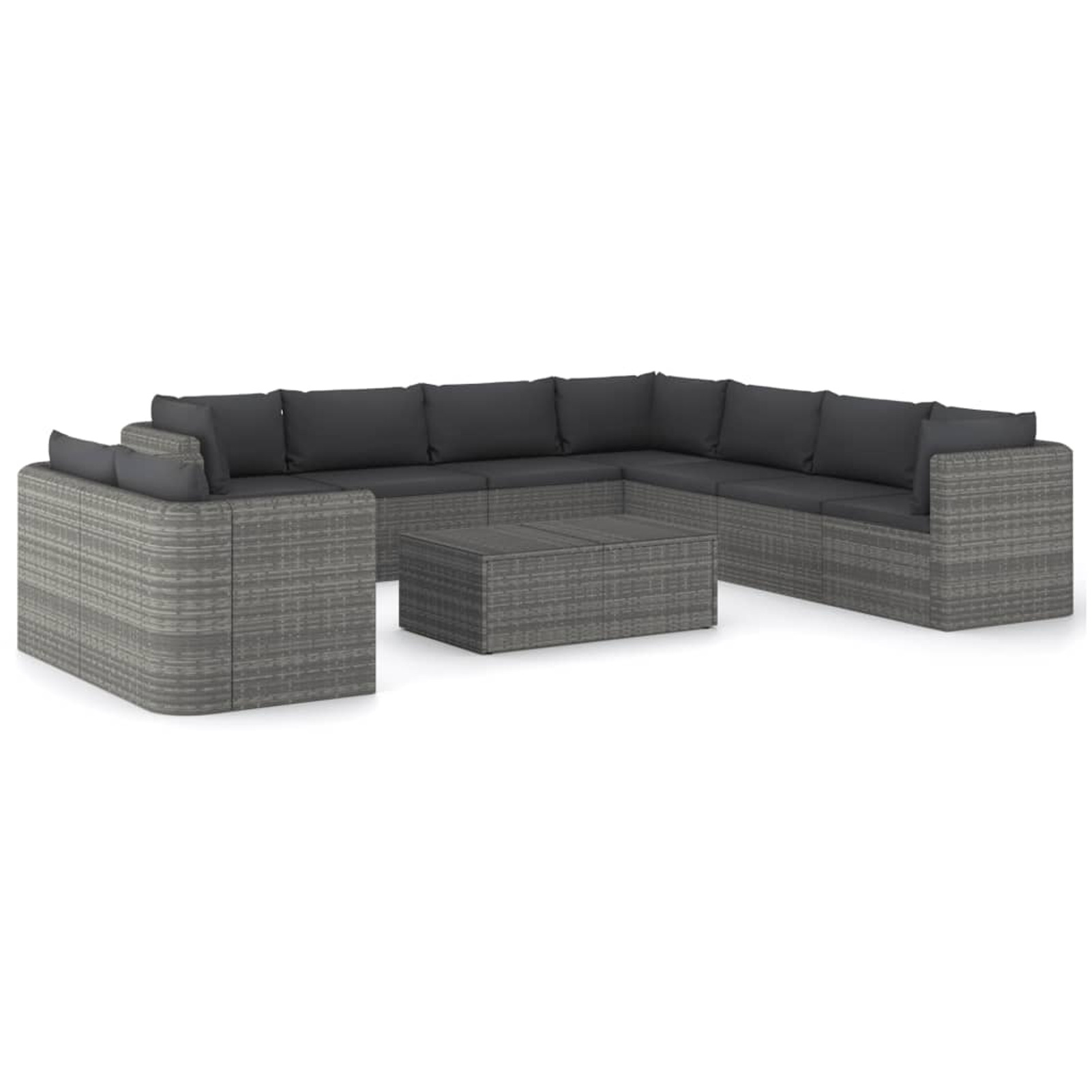 moobody 10 Piece Garden Conversation Set Cushioned 5 Corner Sofa and 4 Middle Sofas with Coffee Table Gray Poly Rattan Sectional Outdoor Furniture Set for Patio, Backyard, Patio, Balcony
