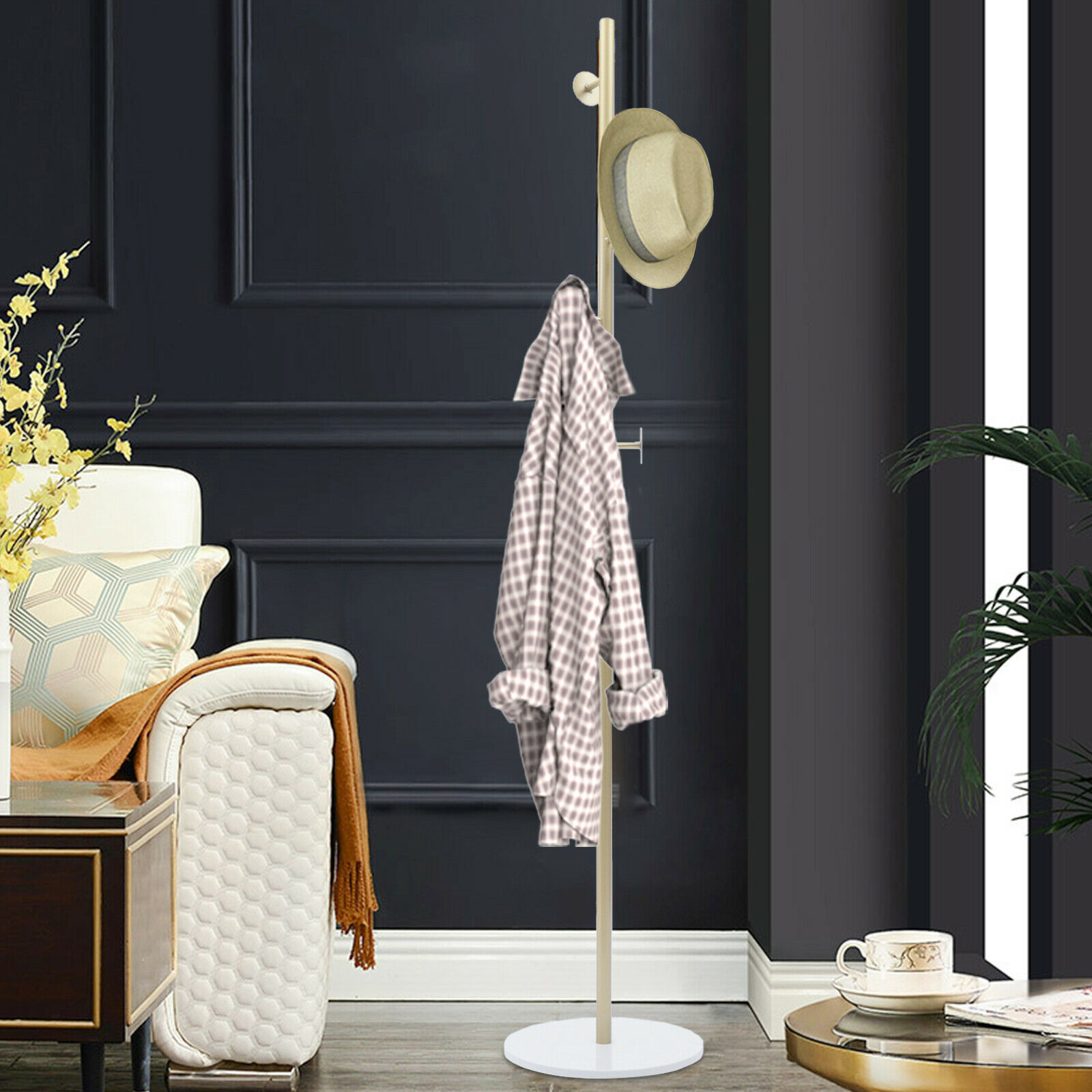 Fichiouy Modern Metal Coat Rack Marble Base Hat Hanger Hall Tree Coat Hangers old