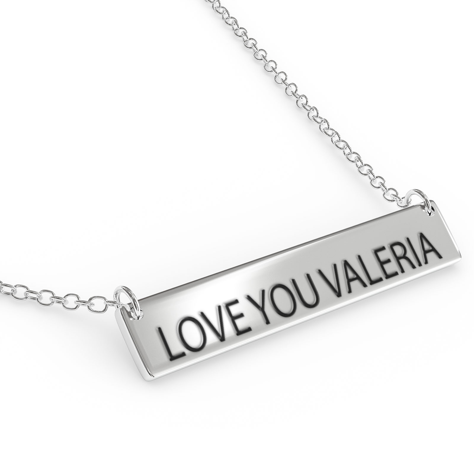 Love You Valeria Women's Bar Pendant Necklace Sterling Sliver