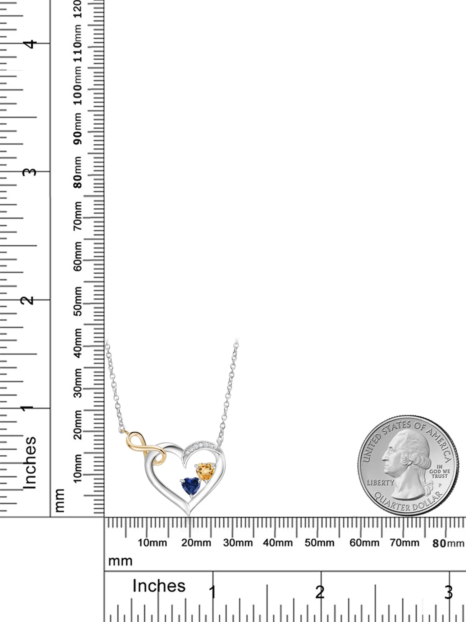 925 Sterling Silver and 10K Yellow Gold Yellow Citrine Blue Created Sapphire and White Lab Grown Diamond Infinity Heart Pendant Necklace For Women (0.75 Cttw, Heart Shape 4MM, with 18 inch Chain)